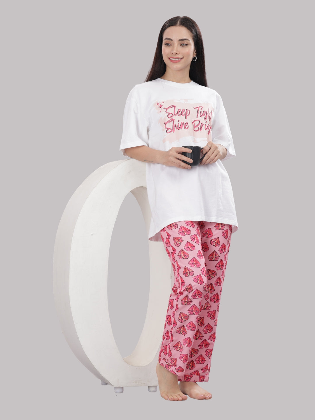 Shine Bright T-shirt Pj Set - Oversized Tshirt with Pj Combo
