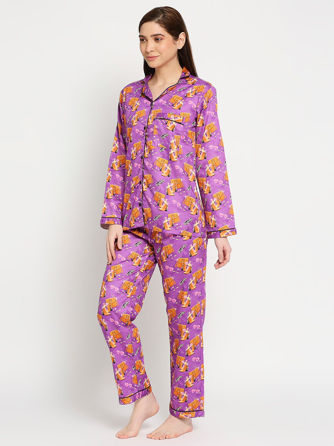 Boho Chic Button Down Pj Set - Pure Cotton Pj Set with Notched Collar