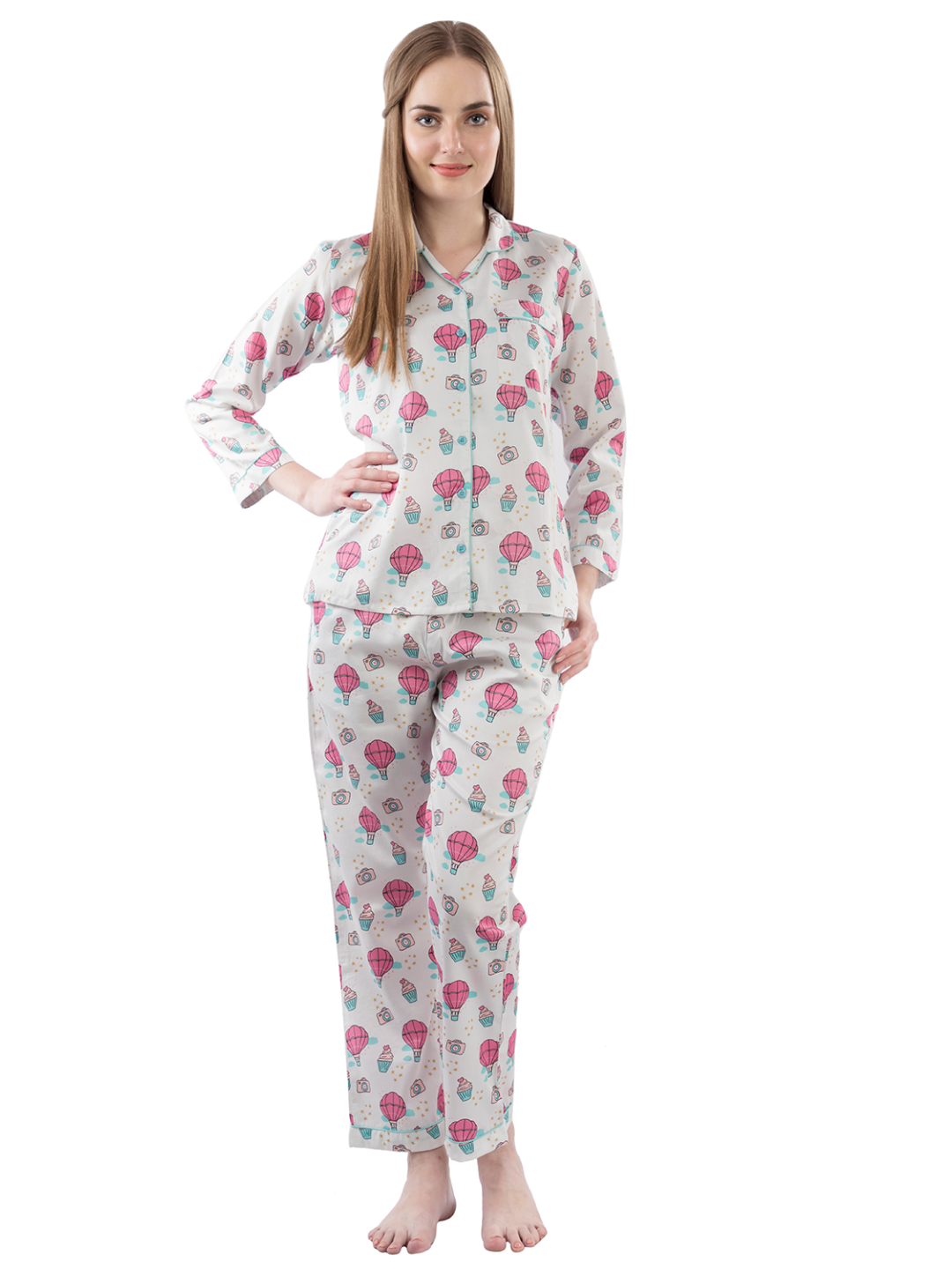 Parachutes & Camera Button Down Pj Set - Pure Cotton Pj Set with Notched Collar