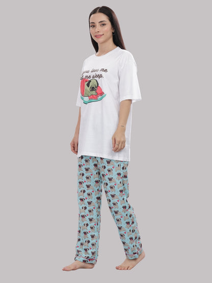 Snuggle Pug T-shirt Pj Set - Oversized Tshirt with Pj Combo