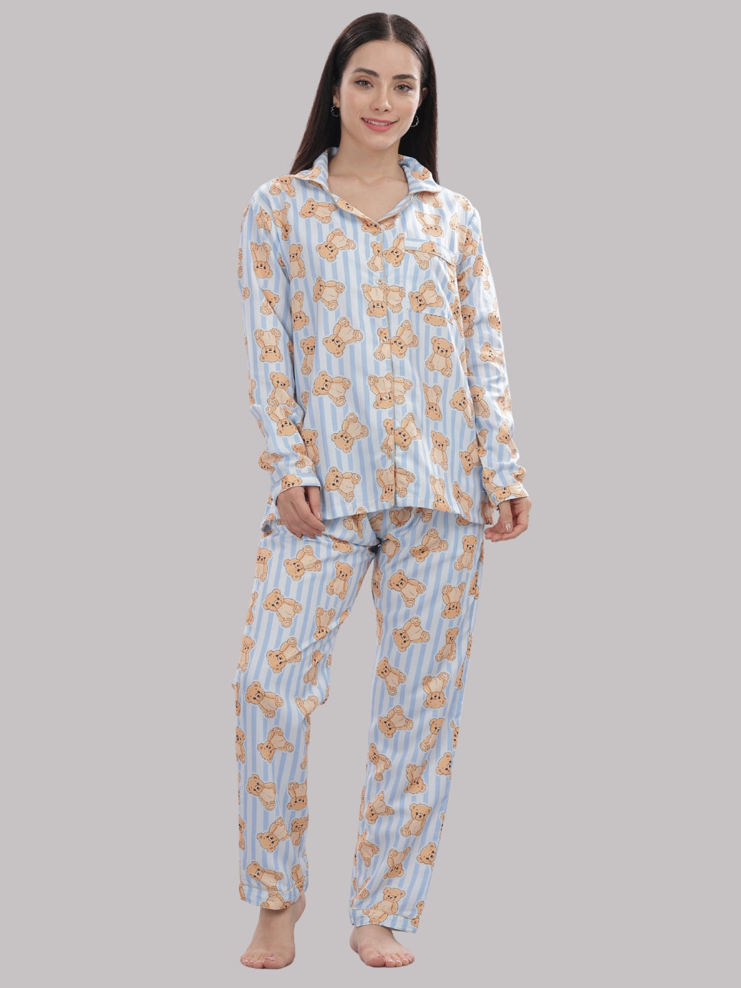 Hugs & Stripes Button Down Pj Set - Cotton Rayon Pj Set with Notched Collar