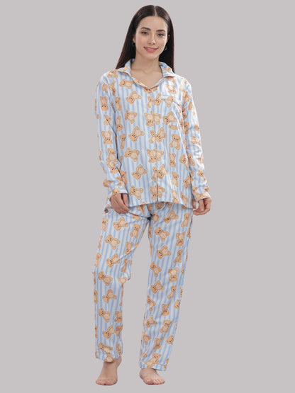 Hugs &amp; Stripes Button Down Pj Set - Cotton Rayon Pj Set with Notched Collar