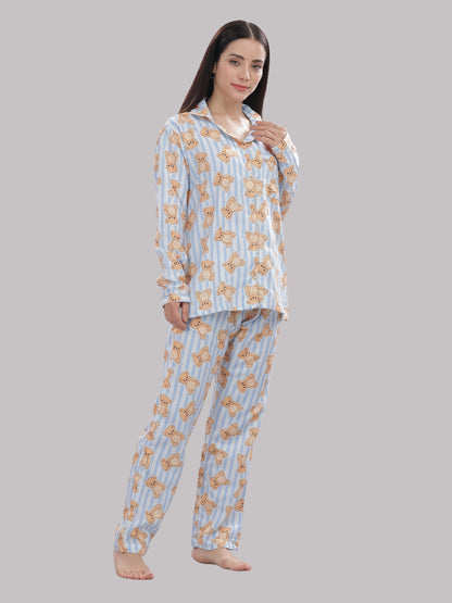 Hugs &amp; Stripes Button Down Pj Set - Cotton Rayon Pj Set with Notched Collar