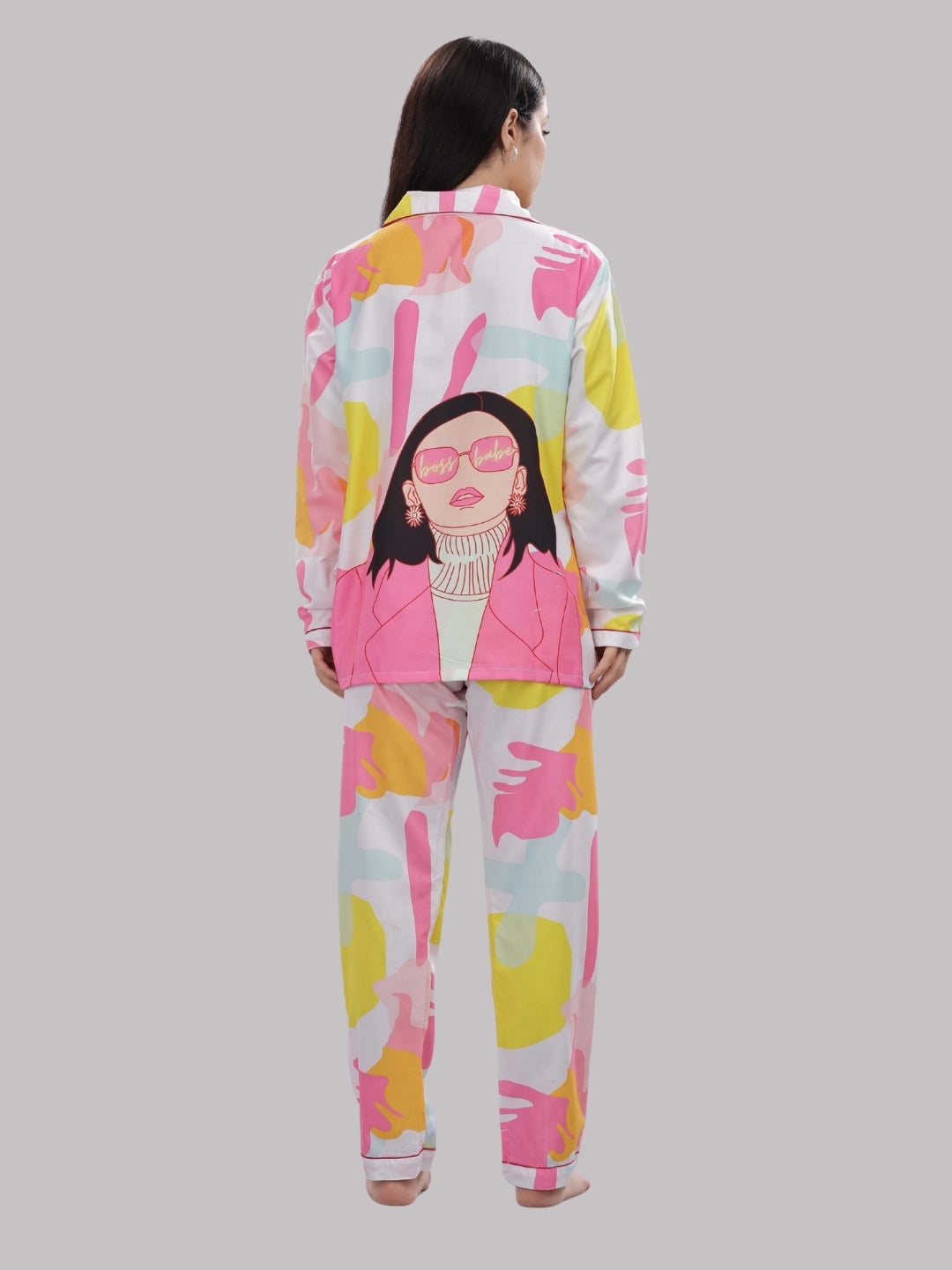 Boss Babe Button Down Pj Set - Cotton Rayon Pj Set with Notched Collar