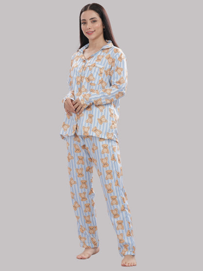 Hugs &amp; Stripes Button Down Pj Set - Cotton Rayon Pj Set with Notched Collar