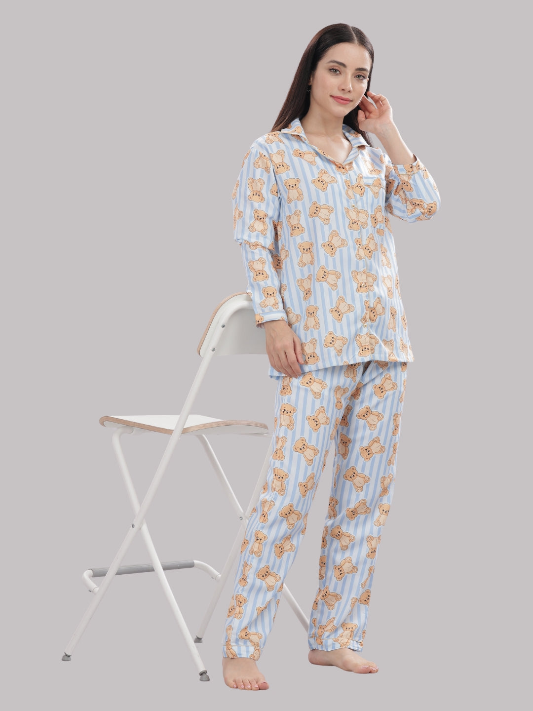Hugs &amp; Stripes Button Down Pj Set - Cotton Rayon Pj Set with Notched Collar