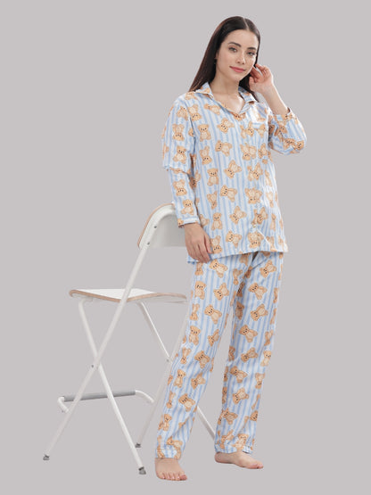 Hugs &amp; Stripes Button Down Pj Set - Cotton Rayon Pj Set with Notched Collar