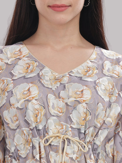 Grey Gardenia Kaftan Pj Set - Pure Cotton Pj Set in Kaftan Style