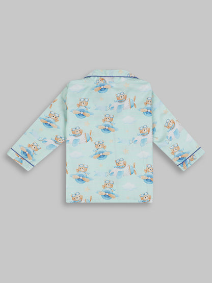 Fly High kids Button Down Pj Set - Pure Cotton Pj Set with Notched Collar