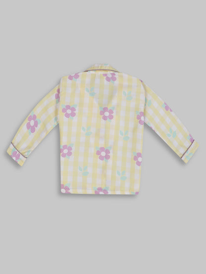 Blooming Checks Kids Pj Set - Cotton Rayon Pj Set with Notched Collar
