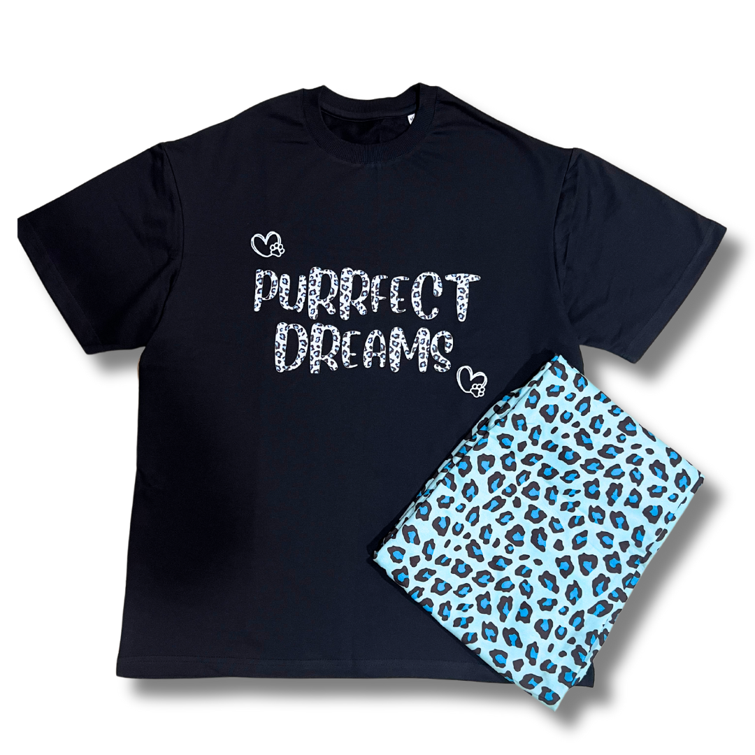 Purrfect Dreams T-shirt Pj Set - Oversized Tshirt with Pj Combo