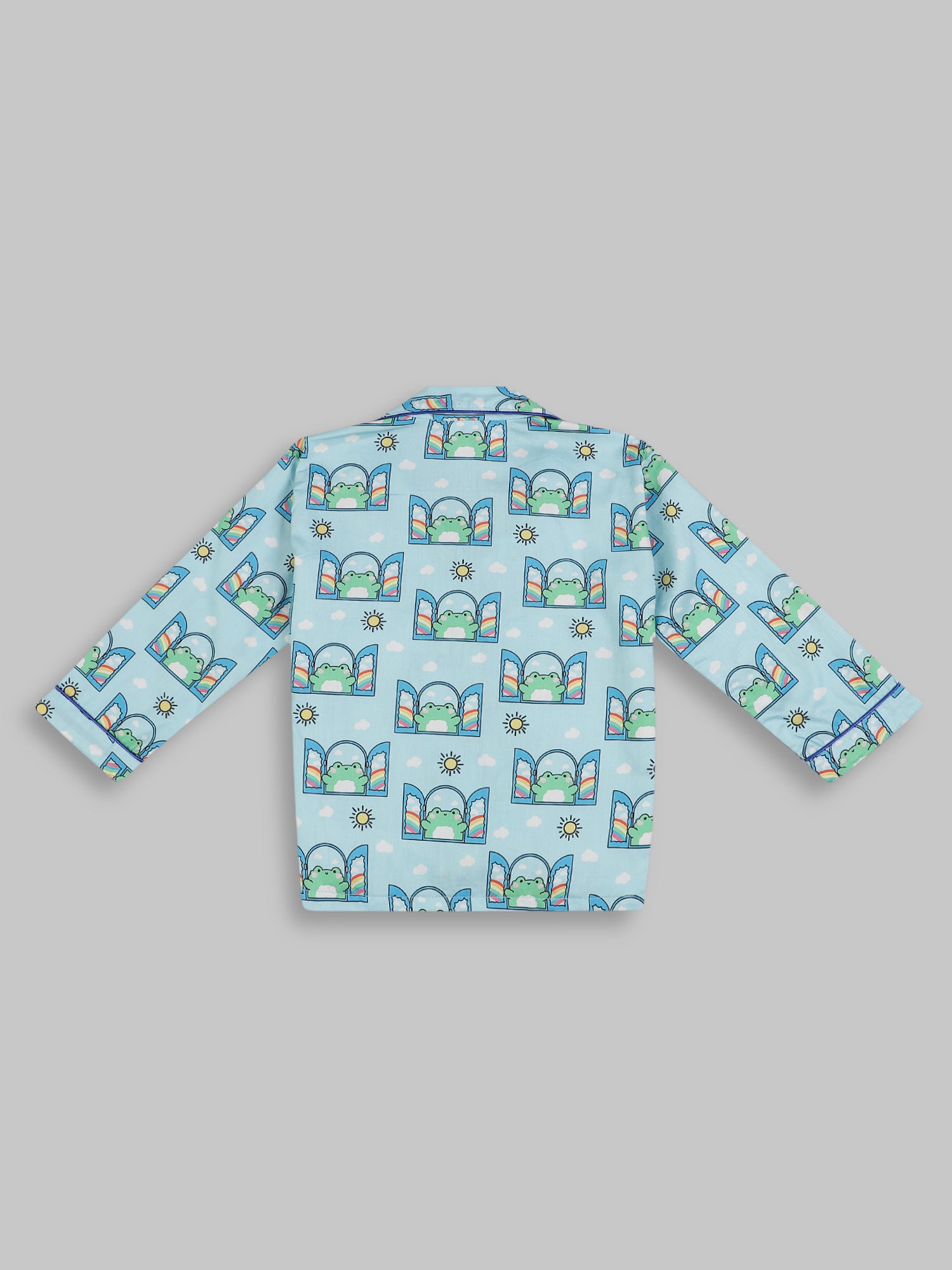Hoppy Nights kids Button Down Pj Set - Pure Cotton Pj Set with Notched Collar