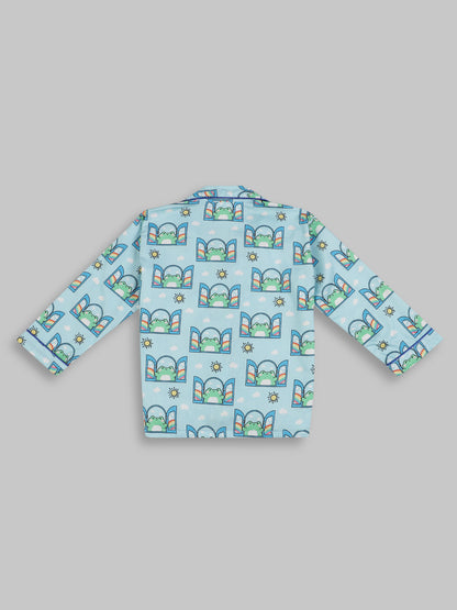 Hoppy Nights kids Button Down Pj Set - Pure Cotton Pj Set with Notched Collar