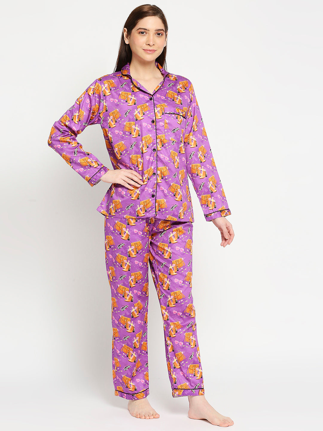 Boho Chic Button Down Pj Set - Pure Cotton Pj Set with Notched Collar