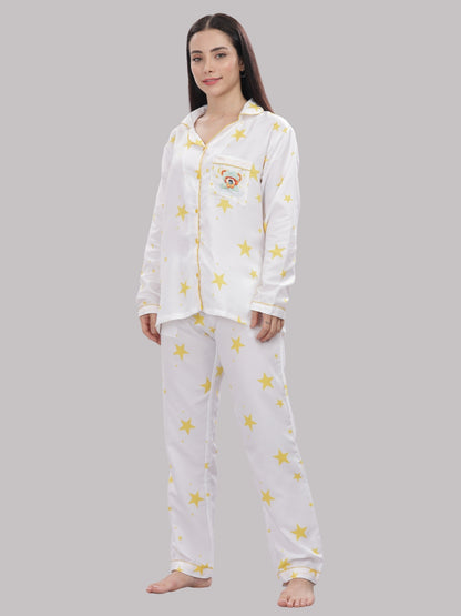 Sleepy Bear Button Down Pj Set - Cotton Rayon Pj Set with Notched Collar