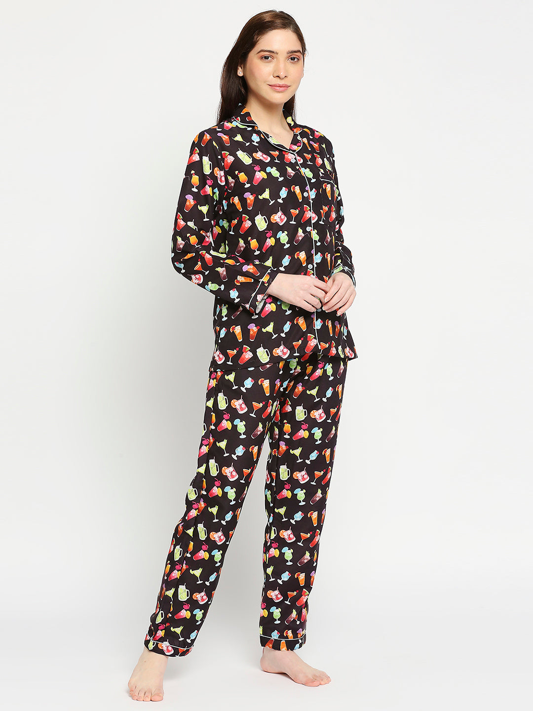 Cocktail Party Button Down Pj Set - Cotton Rayon Pj Set with Notched Collar