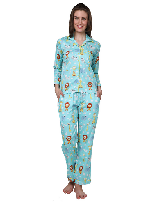 Into the Jungle Button Down Pj Set - Pure Cotton Pj Set with Notched Collar