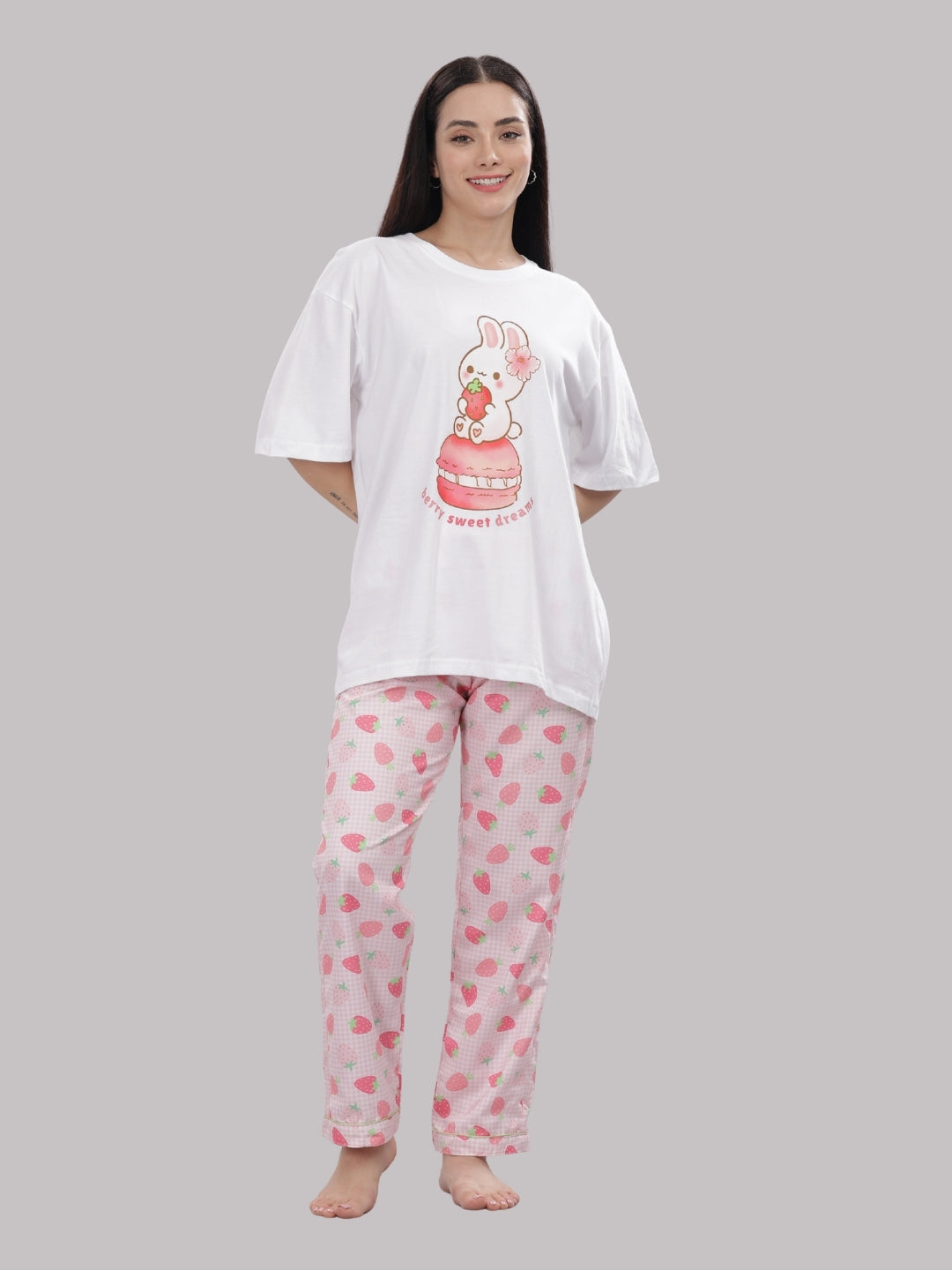 Strawberry Sweetheart T-shirt Pj Set - Oversized Tshirt with Pj Combo