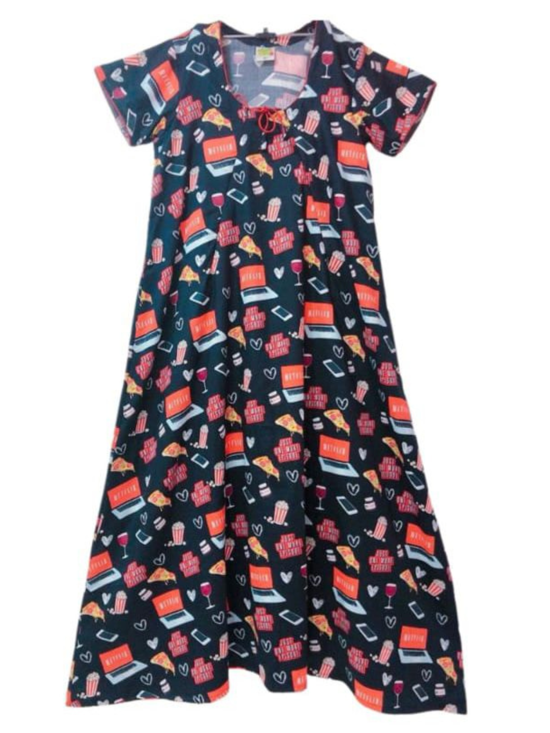 Netflix & Chill Maternity Gown -Pure cotton Round Neck Gown with 2 Invisible Zips for Feeding