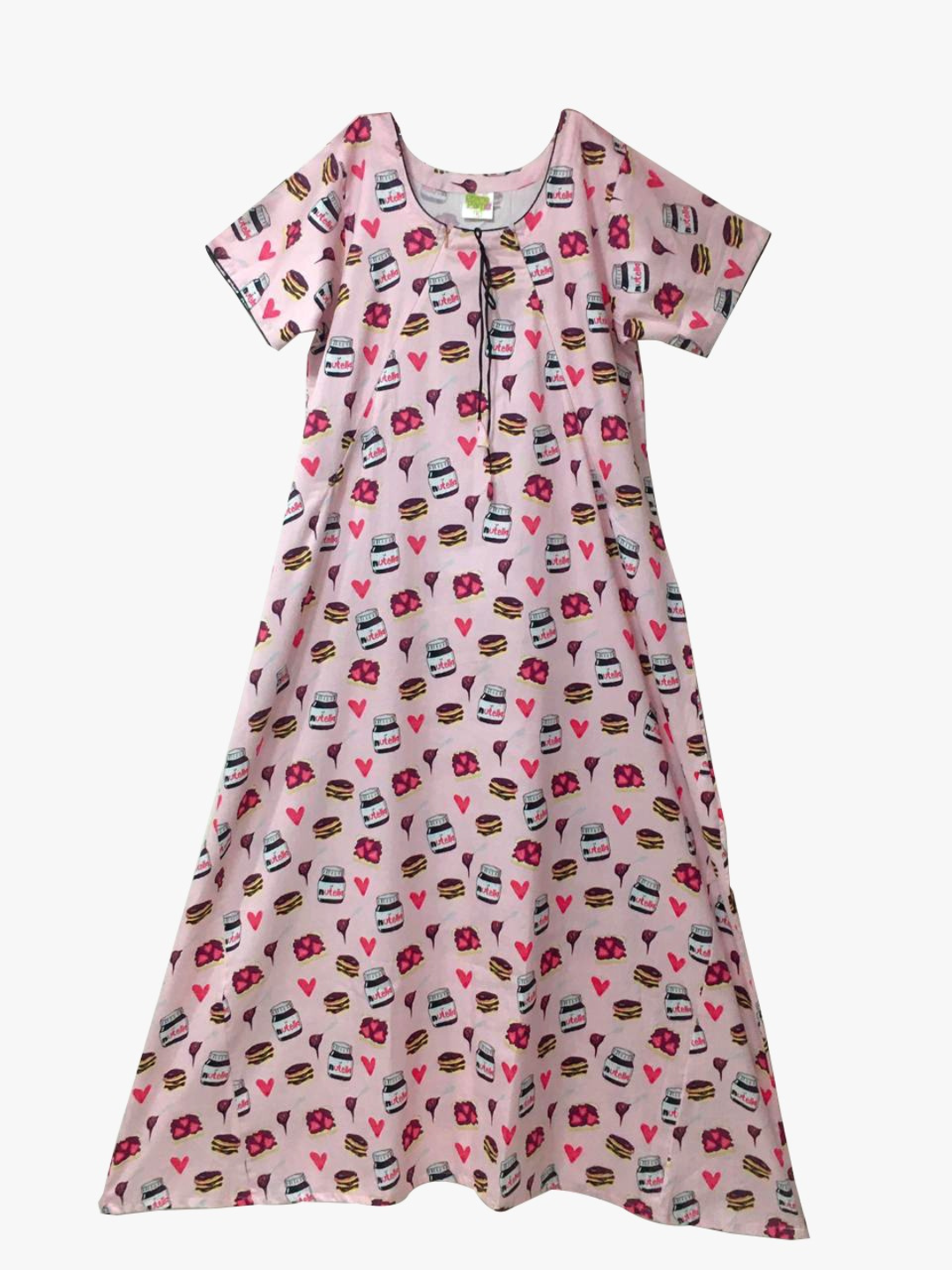 Nuts About Nutella Maternity Gown - Pure Cotton Round Neck Gown with 2 Invisible Zips for Feeding