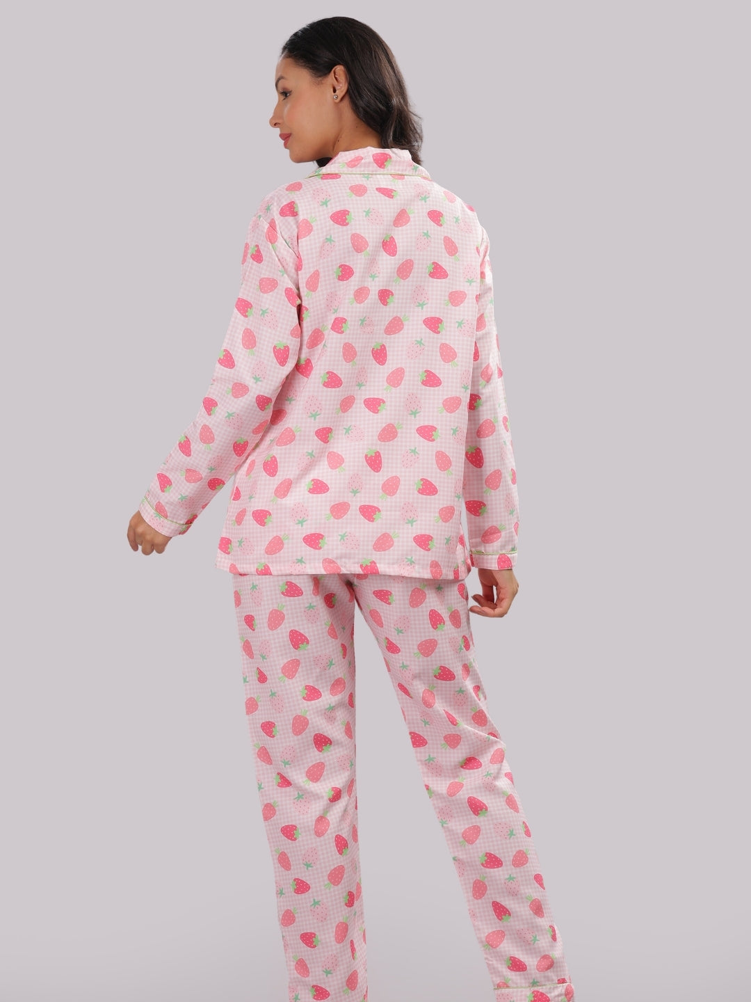 Strawberry Sweetheart Button Down Pj Set - Cotton Rayon Pj Set with Notched Collar