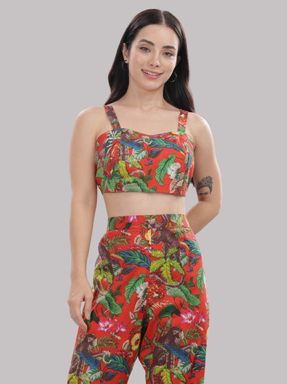 Red Tropicana Co-ord Set- 3 Piece Co-ord Set in Pure Cotton