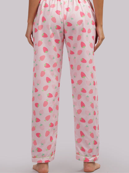 Strawberry Sweetheart Button Down Pj Set - Cotton Rayon Pj Set with Notched Collar