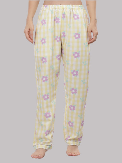 Blooming Checks Button Down Pj Set - Cotton Rayon Pj Set with Notched Collar