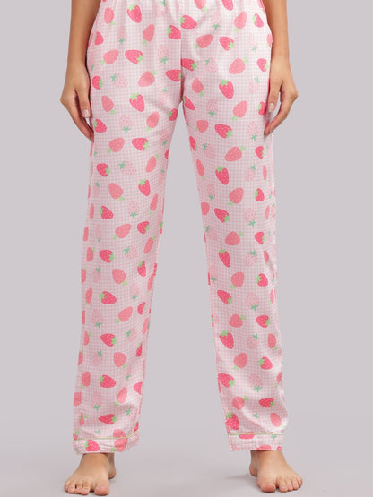 Strawberry Sweetheart Button Down Pj Set - Cotton Rayon Pj Set with Notched Collar