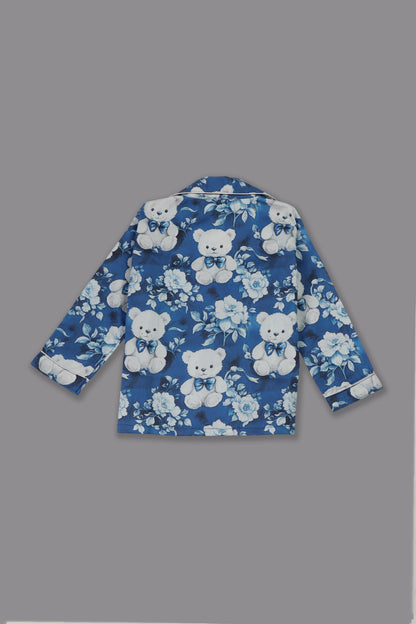 Beary Cute Kids Button Down Pj Set - Pure Cotton Pj Set with Notched Collar