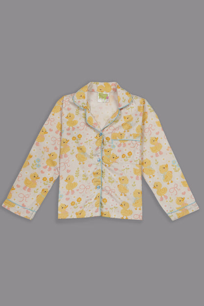 Sunny Duckling Kids Button Down Pj Set - Pure Cotton Pj Set with Notched Collar