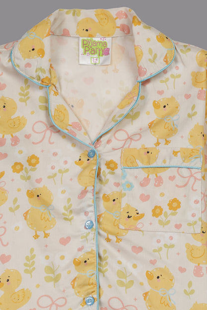Sunny Duckling Kids Button Down Pj Set - Pure Cotton Pj Set with Notched Collar