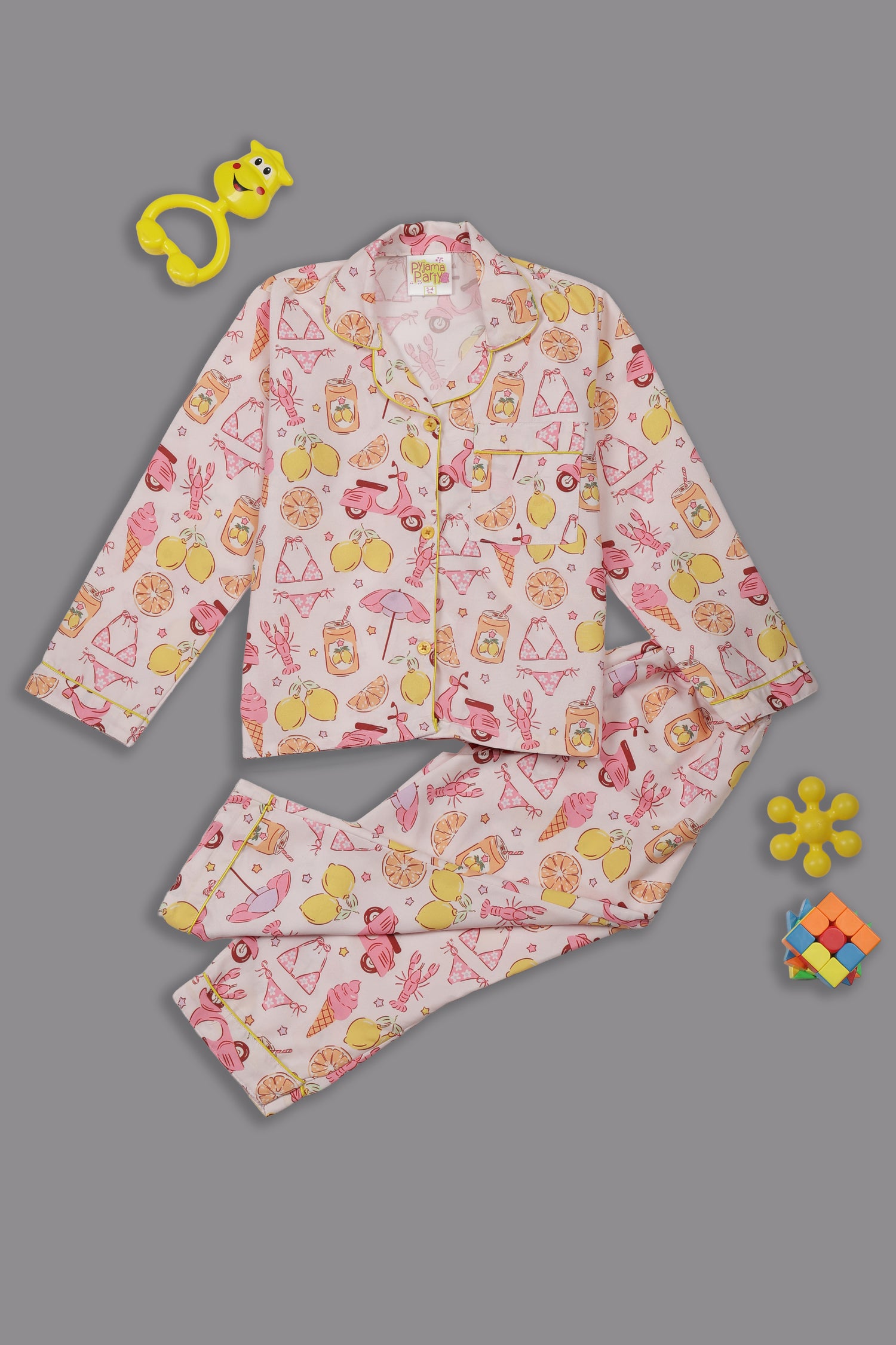 Tropical Joy Kids Pj Set - Cotton Rayon Pj Set with Notched Collar