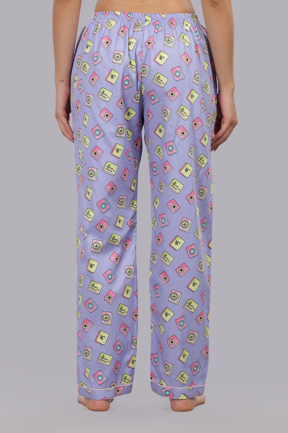 Mahjong Lilac Button Down Pj Set - Pure Cotton PJ Set with Notched Collar