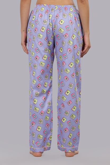 Mahjong Lilac Button Down Pj Set - Pure Cotton PJ Set with Notched Collar