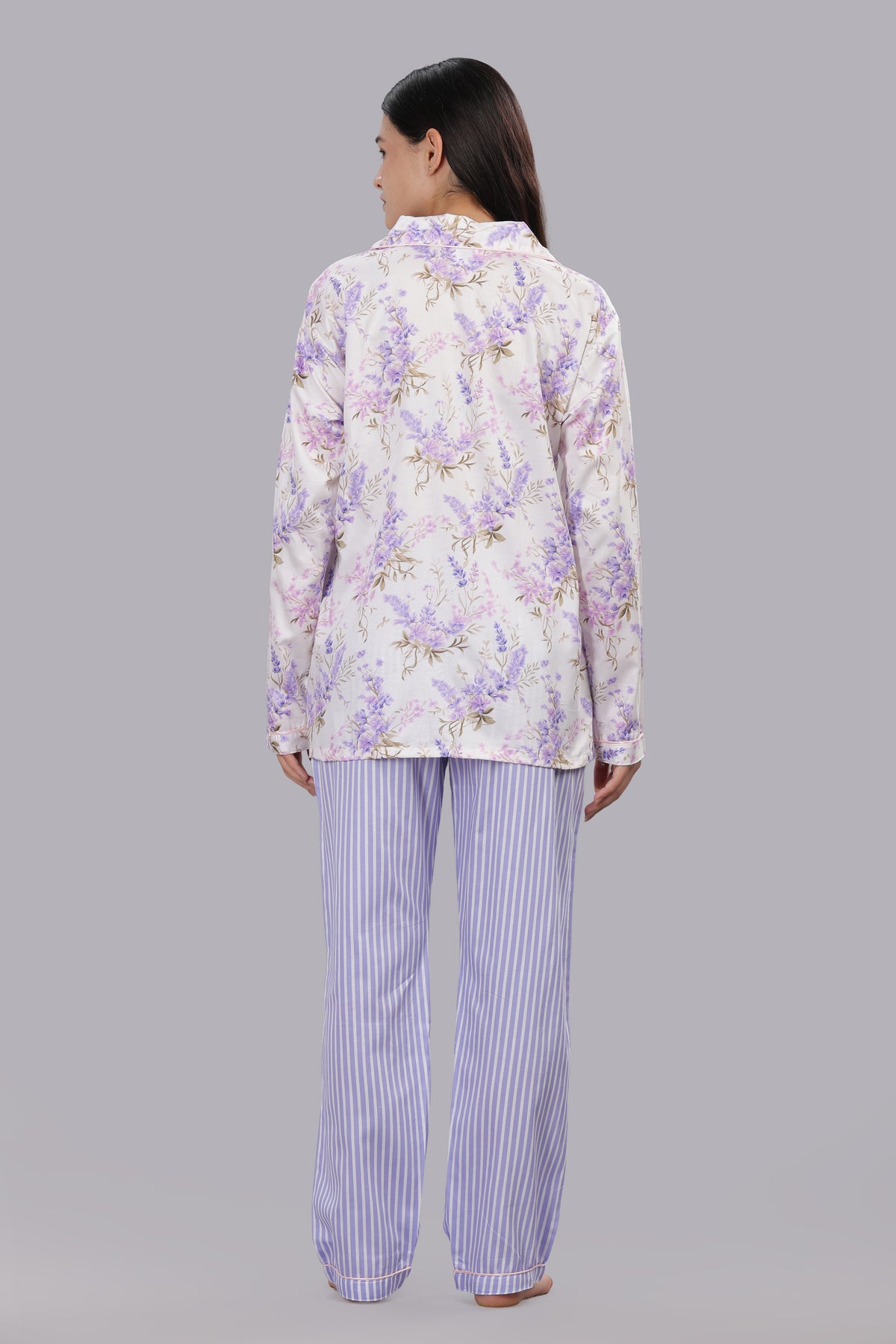 Lavender Fields Button Down Pj Set - Pure Cotton Pj Set with Notched Collar