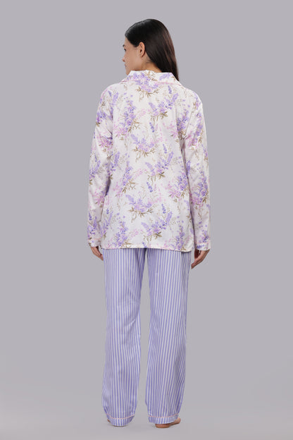 Lavender Fields Button Down Pj Set - Pure Cotton Pj Set with Notched Collar