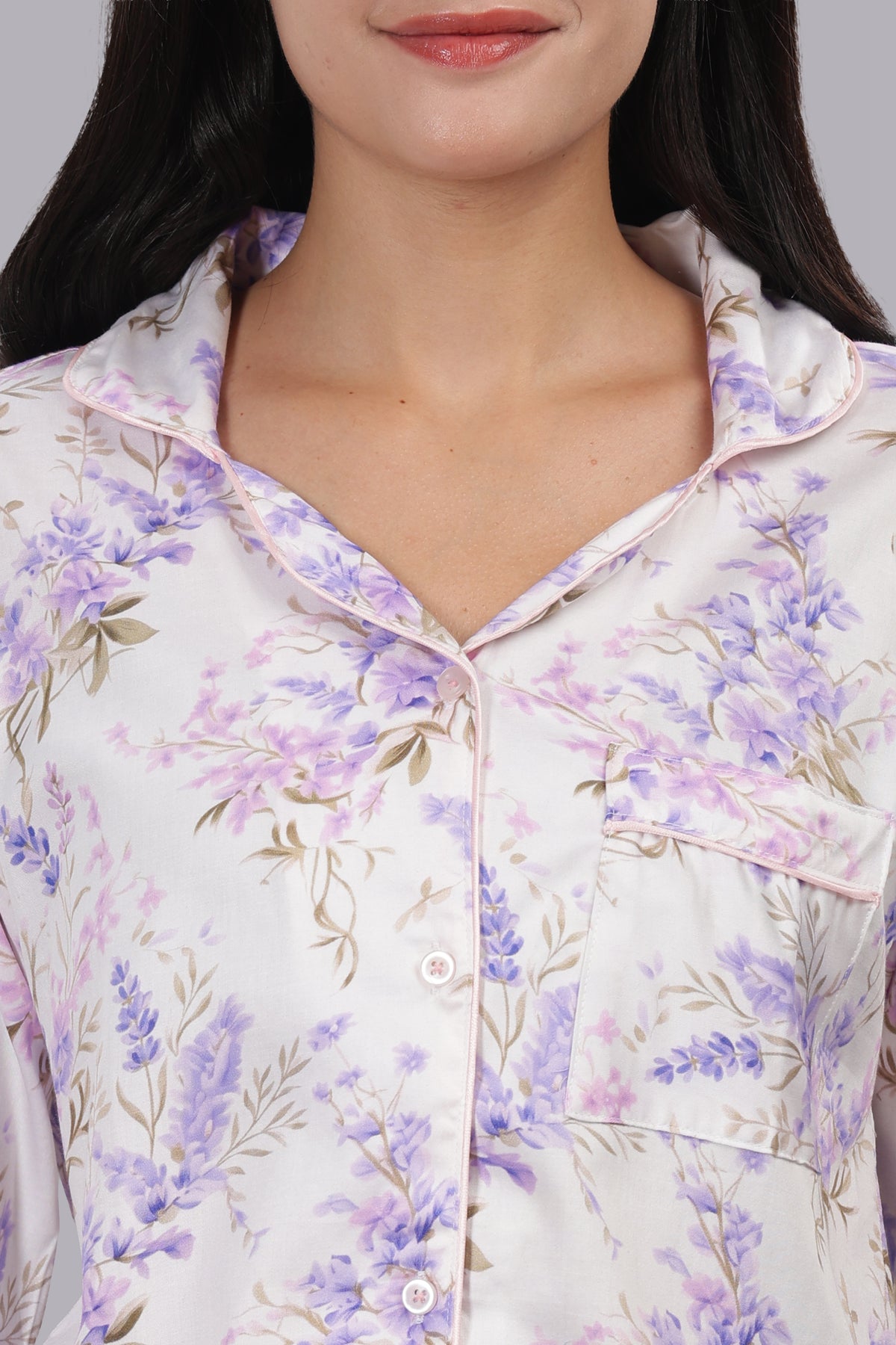 Lavender Fields Button Down Pj Set - Pure Cotton Pj Set with Notched Collar