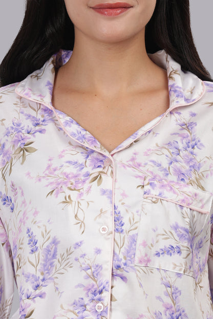 Lavender Fields Button Down Pj Set - Pure Cotton Pj Set with Notched Collar
