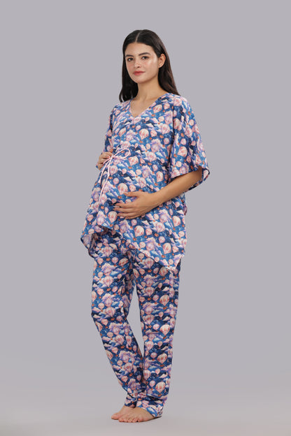 Parachutes Maternity Kaftan Pj Set - Pure Cotton Pj Set in Kaftan Style with Single Invisible Zip for Feeding