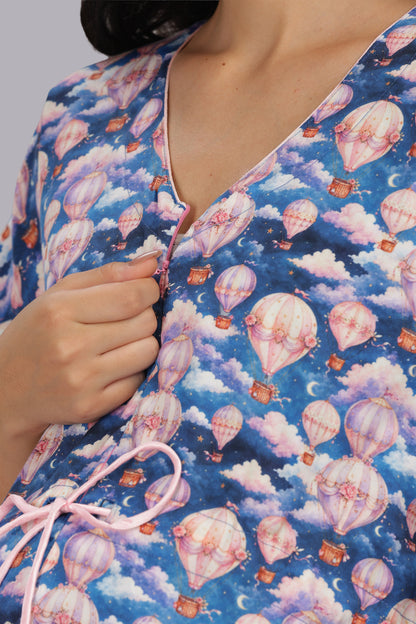 Parachutes Maternity Kaftan Pj Set - Pure Cotton Pj Set in Kaftan Style with Single Invisible Zip for Feeding