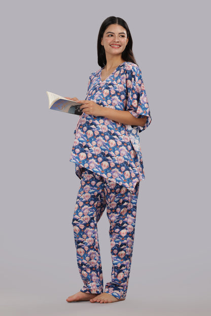 Parachutes Maternity Kaftan Pj Set - Pure Cotton Pj Set in Kaftan Style with Single Invisible Zip for Feeding