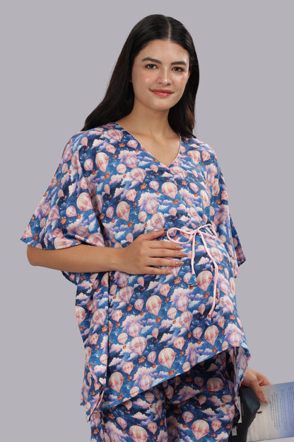 Parachutes Maternity Kaftan Pj Set - Pure Cotton Pj Set in Kaftan Style with Single Invisible Zip for Feeding