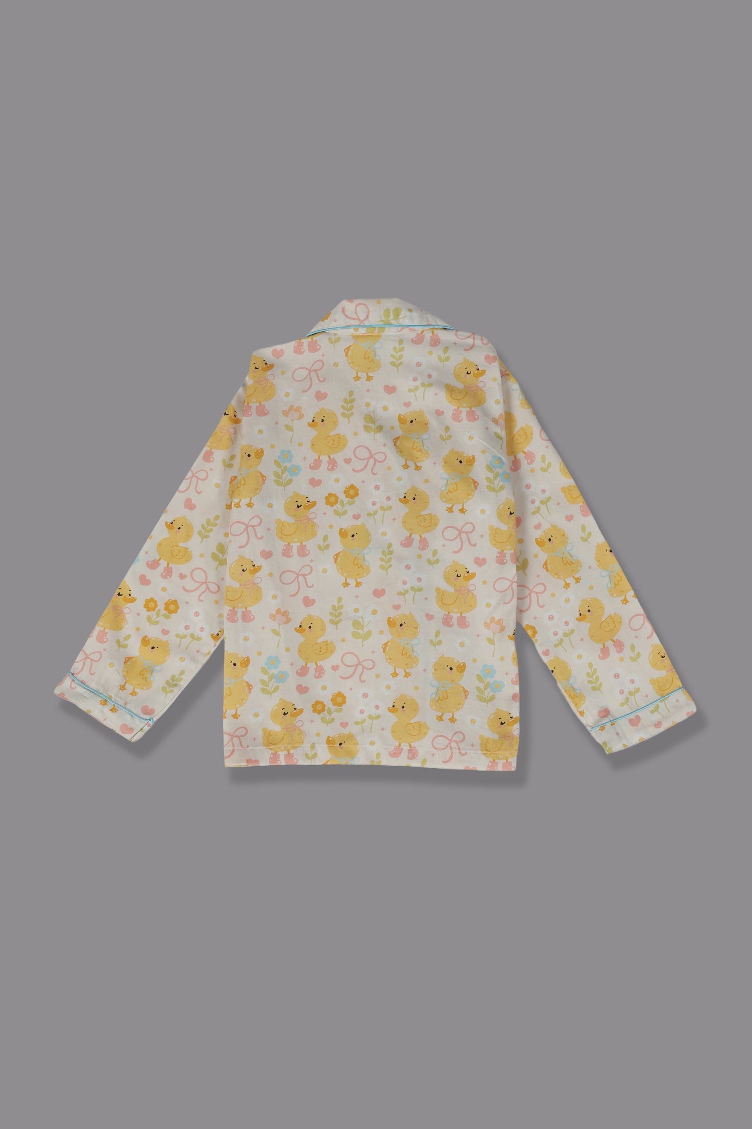 Sunny Duckling Kids Button Down Pj Set - Pure Cotton Pj Set with Notched Collar