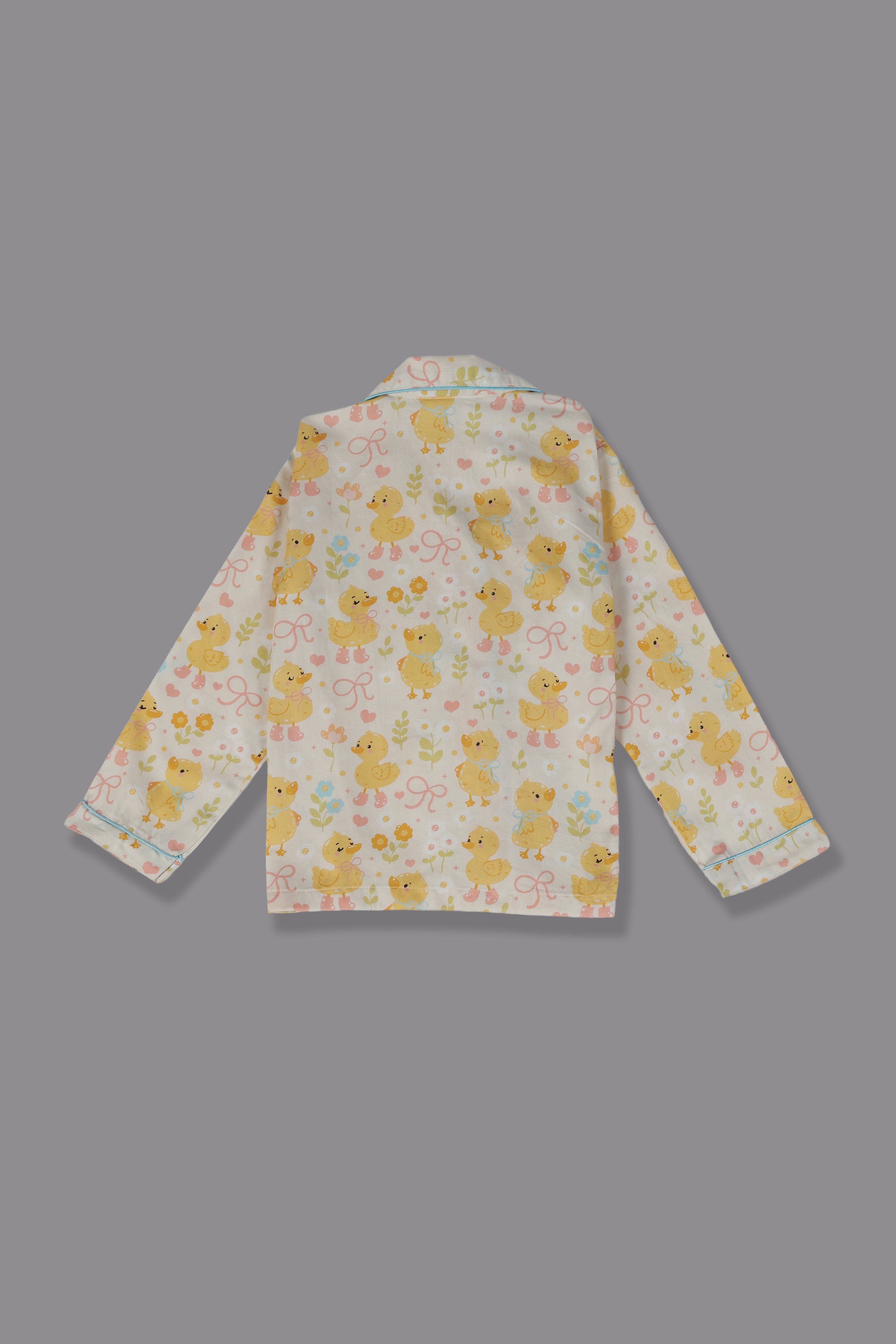 Sunny Duckling Kids Button Down Pj Set - Pure Cotton Pj Set with Notched Collar
