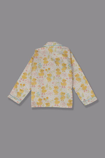 Sunny Duckling Kids Button Down Pj Set - Pure Cotton Pj Set with Notched Collar