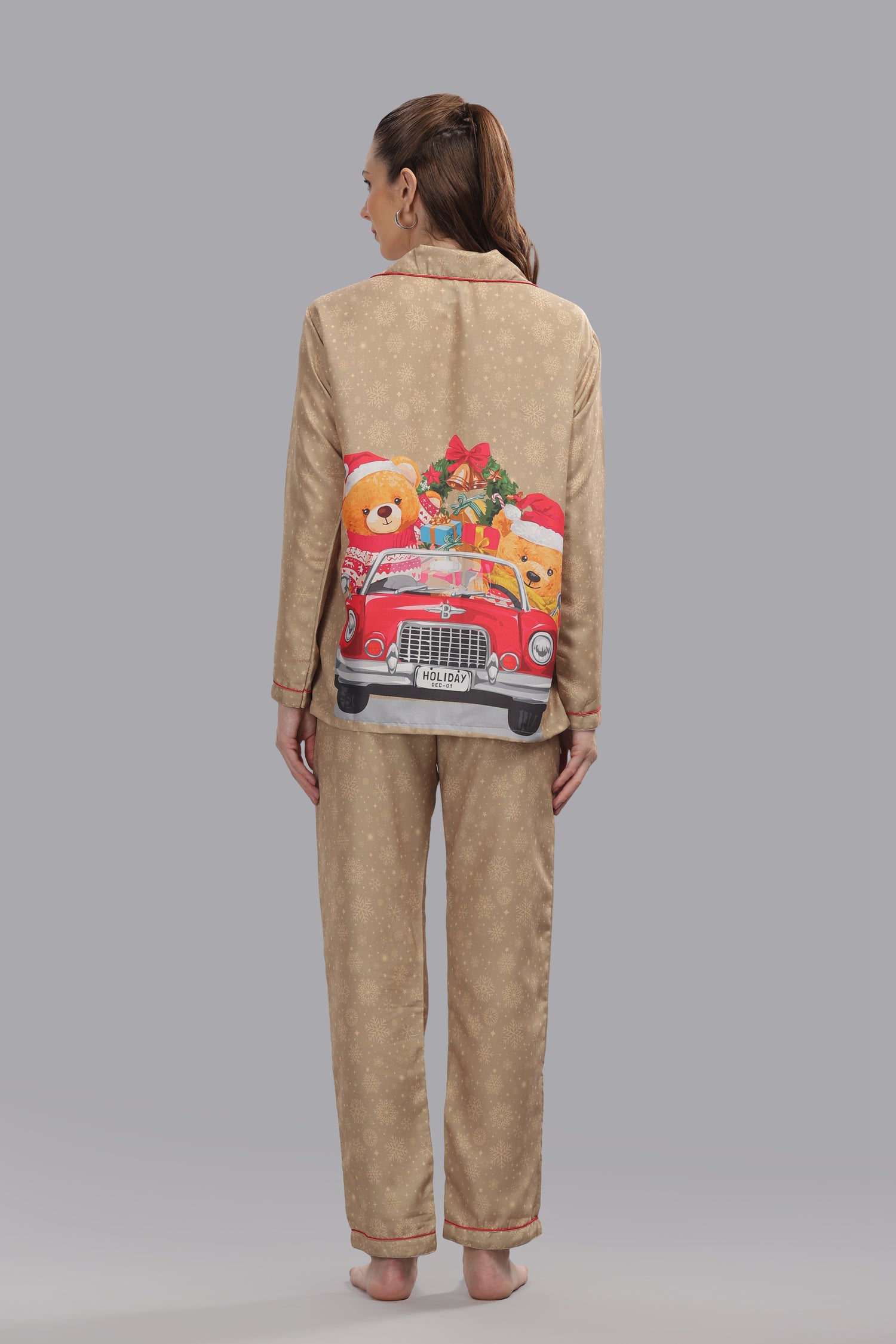 Jingle All The Way Button Down Pj Set - Cotton Rayon Pj Set with Notched Collar