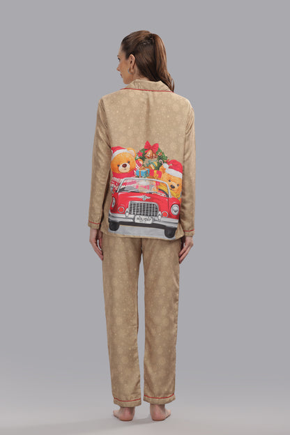 Jingle All The Way Button Down Pj Set - Cotton Rayon Pj Set with Notched Collar
