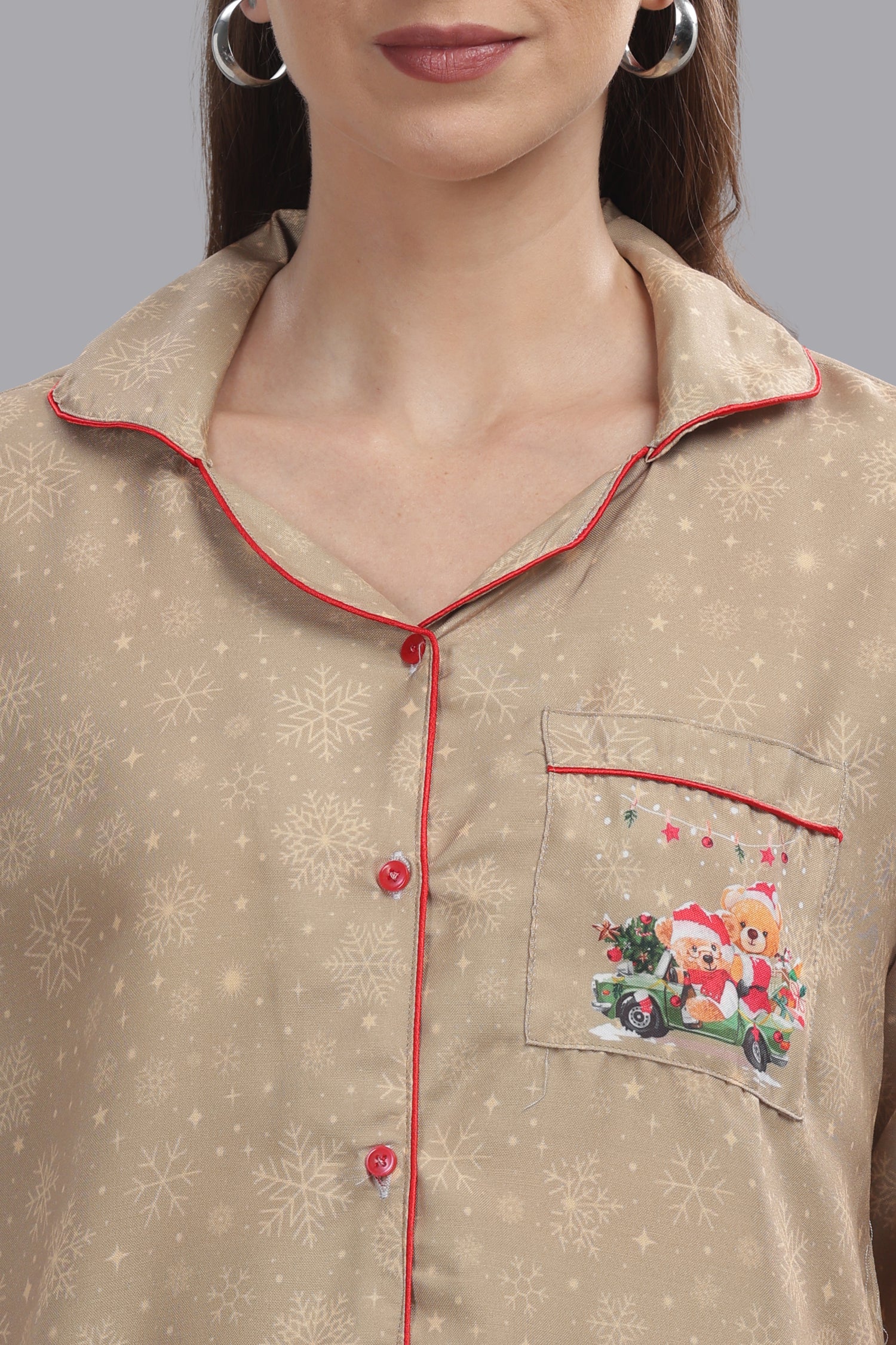 Jingle All The Way Button Down Pj Set - Cotton Rayon Pj Set with Notched Collar