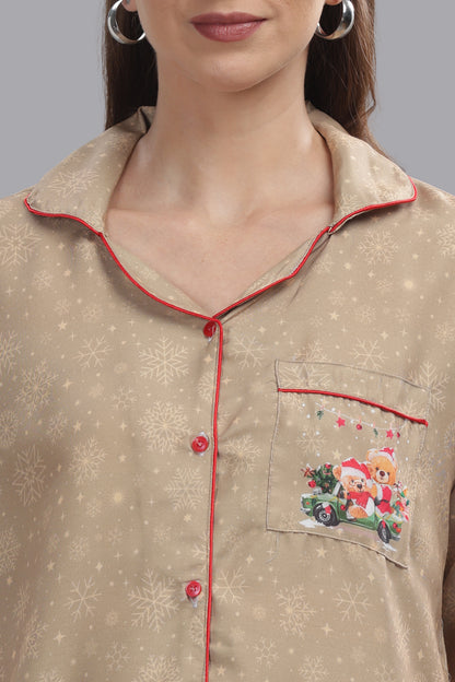 Jingle All The Way Button Down Pj Set - Cotton Rayon Pj Set with Notched Collar